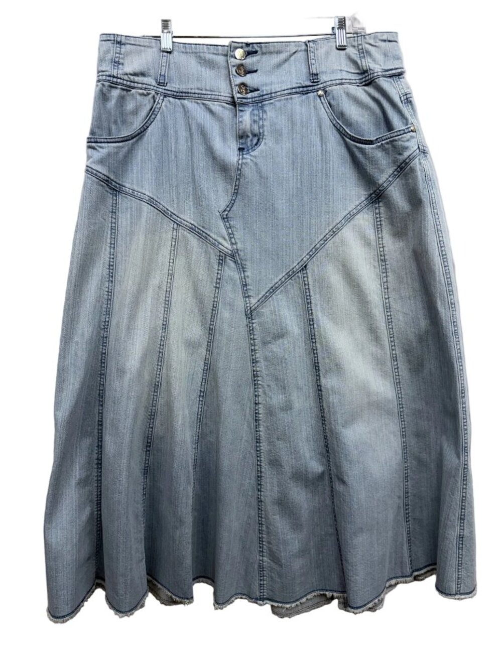 Style J light blue full flare fringe denim maxi skirt tag size 34